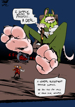 3_toes anthro barefoot black_background claws clothed clothing dialogue duo extreme_size_difference feet female foot_fetish foot_focus foot_play fur green_body green_clothing hair larger_anthro larger_male macro male male/male micro paws pink_body plantigrade simple_background sitting size_difference smaller_male soles speech_bubble text toe_claws toes white_clothing jibjoblemeza idw_publishing sega sonic_the_hedgehog_(comics) sonic_the_hedgehog_(idw) sonic_the_hedgehog_(series) clutch_the_opossum dr._eggman american_opossum human humanoid lagomorph leporid mammal marsupial rabbit english_text hi_res