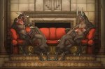 balls claws eating erection fellatio furniture genitals group horn kneeling licking male male/male nude oral penile penis penis_lick sex sitting sofa tongue tongue_out creepy_gun terror_dog hi_res