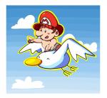 baby beak blush border clean_diaper clothed clothing cloud diaper duo eyes_closed feathers flying hat headgear headwear sky wearing_diaper white_body white_border white_feathers young unknown_artist mario_bros nintendo yoshi's_island baby_mario mario avian bird goonie