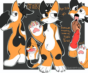 animal_genitalia animal_penis anthro black_body black_fur blush cat_tail eyebrows fur genitals hair male multicolored_body multicolored_fur orange_body orange_fur pawpads paws penis ponytail solo tongue tongue_out white_body white_eyebrows white_fur dysfunktional calico_cat domestic_cat felid feline felis mammal absurd_res hi_res model_sheet