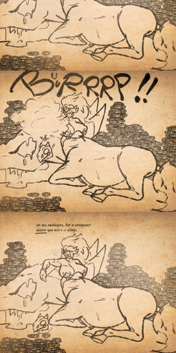 abdominal_bulge belly big_belly bone breasts burp_cloud burping dialogue digestion digestion_implied digestion_noises dishonesty fatal_vore female female_pred genitals group huge_belly hyper hyper_belly inside_stomach internal lying muscular muscular_female nipple_piercing nipples onomatopoeia oral_vore organs piercing pregnant pregnant_female rumbling_stomach scar size_difference skull smaller_pred smile sound_effects speech_bubble stomach text trio vore vulva wings eviltqf european_mythology greek_mythology mythology fan_character centaur dragon equid equid_taur humanoid_taur mammal mammal_taur mythological_creature mythological_scalie scalie taur absurd_res digital_media_(artwork) english_text hi_res long_image tall_image