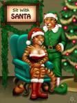 anthro bare_shoulders bell big_breasts blue_eyes boots bottomwear breasts chair christmas_clothing christmas_headwear christmas_tree cleavage clothed clothing costume dress duo female footwear fur furniture green_eyes hand_on_hip hat headgear headwear holidays inner_ear_fluff inside looking_at_viewer male pants plant santa_costume santa_hat shirt shoes sign sitting smile standing striped_body striped_fur stripes topwear tree tuft kierstal christmas marie_colson tony_colson felid mammal pantherine tiger 2010 3:4 sibling_(lore)