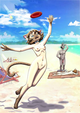 action_pose adolescent anthro areola beach beach_chair bell bell_collar biped breasts casual_nudity collar female frisbee front_view fur genitals group group_nudity hair inner_ear_fluff jumping leg_markings looking_at_object male markings multicolored_body multicolored_fur nipples nude nude_anthro nude_beach nude_female nude_male nudist open_mouth outdoor_nudity outside penis pose public public_nudity sand sand_castle sculpture sea seaside shadow shoreline short_hair sky small_breasts social_nudity socks_(marking) standing sunny_day tail trio tuft vulva water young young_anthro young_female msmirabelle domestic_cat felid feline felis mammal thai_cat unknown_species digital_drawing_(artwork) digital_media_(artwork) hi_res shaded signature simple_shading