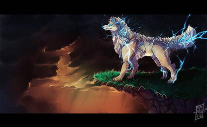 black_bars blue_eyes feral fur grass plant quadruped solo standing white_body white_fur ravoilie canid canine canis domestic_dog mammal 2015 digital_media_(artwork) hi_res