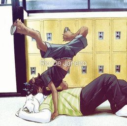 anthro black_clothing black_hair black_shirt black_topwear brown_body brown_fur clothing duo fur green_clothing green_shirt green_topwear hair inside locker male shirt text topwear white_body white_fur colicolicolicoli deltarune undertale undertale_(series) asriel_dreemurr dess_holiday bovid caprine deer goat mammal new_world_deer reindeer 2025 hi_res