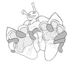 3_toes 4_fingers anthro clothed clothing feet fingers fingers_between_toes foot_fetish foot_focus fully_clothed looking_at_viewer looking_down looking_down_at_viewer male overalls paws simple_background smile smirk smug solo toes shnaggle glitch_productions the_amazing_digital_circus jax_(tadc) humanoid lagomorph leporid mammal rabbit monochrome sketch