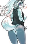 anthro bikini butt clothing eyewear female glasses kemono looking_at_viewer looking_back smile smiling_at_viewer solo sweater swimwear thong topwear two-piece_swimsuit underwear ookamiwaho okami_bark canid canine canis mammal wolf 2:3 hi_res