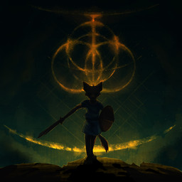 anthro black_body black_fur clothing fur male melee_weapon shield shirt silhouette solo sword topwear tunic weapon young young_anthro young_male dakkawoof elden_ring fromsoftware dakka canid canine canis mammal wolf 1:1 2022 hi_res