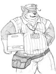 anthro belly bottomwear clothing countershading hat headgear headwear kemono male overweight overweight_anthro overweight_male pants shirt simple_background solo topwear white_background v2wolf lagoon_lounge yamato_hitofumi canid canine canis domestic_dog mammal 2017 hi_res monochrome