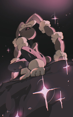 ambiguous_gender anthro brown_body crouching fur looking_at_viewer low-angle_view paws pink_eyes smile solo sparkles tail yellow_body yellow_fur t2oc1vpose61236 nintendo pokemon generation_6_pokemon lagomorph mammal mega_evolution mega_lopunny pokemon_(species) 2026 hi_res