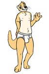 anthro barefoot black_nose briefs briefs_only bulge clothed clothing feet fur gesture green_eyes hand_on_side male monotone_briefs monotone_clothing monotone_underwear navel nipples solo tan_body tan_fur tighty_whities topless underwear underwear_only waving whiskers white_briefs white_clothing white_underwear capra_kid hanes mammal mustelid otter 2:3