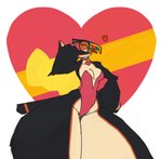 anthro bow_ribbon breasts clothed clothing collar female fist_on_own_hip heart_background heart_symbol non-mammal_breasts playboy_suit simple_background solo thick_thighs zed-s amphora_(zed-s) avian bird toucan hi_res