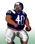2012 4:5 american_football anthro armor ball belly big_belly biped bottomwear clothing headgear helmet humanoid_hands kemono male mammal overweight overweight_male pants shimm shirt simple_background solo sport suid suina sus_(pig) topwear wild_boar