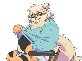 anthro anthrofied belly clothing eyewear glasses kemono male navel overweight overweight_male sitting solo underwear inunoshippo nintendo pokemon arcanine generation_1_pokemon pokemon_(species) 2026 4:3 hi_res