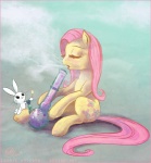 abstract_background bong cutie_mark drugs duo eyes_closed female feral fire fur hair pink_hair sitting smoke white_body white_fur yellow_body yellow_fur cosmicunicorn friendship_is_magic hasbro my_little_pony angel_(mlp) fluttershy_(mlp) equid equine horse lagomorph leporid mammal pony rabbit 2014