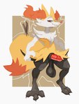 animal_genitalia animal_penis anthro balls canine_genitalia canine_penis fur genitals grin looking_at_viewer male narrowed_eyes orange_body orange_fur penis saggy_balls sheath simple_background smile solo yellow_body yellow_fur darkluxia nintendo pokemon braixen canid canine generation_6_pokemon mammal pokemon_(species) 2023 hi_res