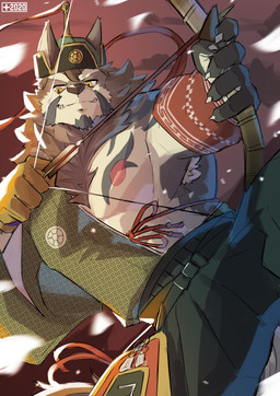 5_fingers action_pose anthro archer archery areola armpit_hair armwear arrow_(weapon) body_hair bow_(weapon) claws clothed clothing fangs finger_claws fingers fur gloves green_clothing green_hat green_headwear grey_body grey_fur handwear hat headgear headwear holding_bow_(weapon) holding_object holding_ranged_weapon holding_weapon logo male pose raised_leg ranged_weapon solo teeth weapon yellow_eyes monsterplus lifewonders tokyo_afterschool_summoners temujin_(tas) canid canine canis mammal wolf absurd_res artist_logo hi_res