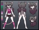 anthro black_border border bottomwear clothing eye_patch eye_scar eyewear facial_scar female hair leg_warmers legwear long_hair nude scar shirt shorts solo topwear young young_anthro shouk keira_(balmung) domestic_cat felid feline felis mammal hi_res model_sheet