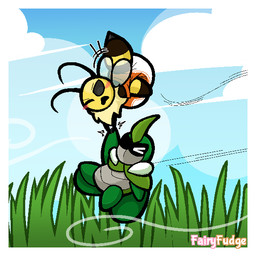 ambiguous_gender annoyed antennae_(anatomy) anthro blush carrying_another clothed clothing diaper duo flying grass hand_holding looking_at_another neck_tuft one_eye_closed one_eye_obstructed outside plant scared sky tuft wearing_diaper wind wings fairyfudge bug_fables moonsprout_games kabbu_(bug_fables) vi_(bug_fables) arthropod bee beetle hymenopteran insect 1:1 digital_media_(artwork) hi_res signature female_(lore) male_(lore)