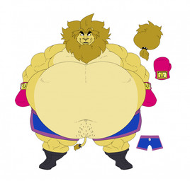 accessory anthro belly big_belly boots bottomwear boxing boxing_gloves bracelet clothing footwear front_view fur furgonomics gloves handwear huge_belly jewelry looking_at_viewer male mane morbidly_obese morbidly_obese_anthro morbidly_obese_male musclegut muscular muscular_arms muscular_thighs navel obese obese_anthro obese_male open_mouth overweight overweight_anthro overweight_male shoes shorts solo spiked_bracelet spikes sport standing tail tail_accessory tail_bracelet tail_jewelry tail_tuft tuft whiskers reagan700 rando_(reagan700) felid lion mammal pantherine 2026 hi_res model_sheet