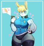 anthro big_breasts biped blonde_hair blue_background blue_body blue_eyes blue_fur breasts bulge carrot cellphone clothed clothing crossgender electronics food fur gynomorph hair heart_symbol holding_cellphone holding_object holding_phone holding_smartphone intersex jacket legwear letterman_jacket looking_at_viewer mtg_crossgender mti_crossgender nails open_mouth panties pantsless phone plant sharp_nails simple_background smartphone solo standing starry_eyes thick_thighs thigh_highs topwear underwear vegetable wide_hips locksnurf animal_crossing nintendo sasha_(animal_crossing) lagomorph leporid mammal rabbit 2021 digital_drawing_(artwork) digital_media_(artwork) hi_res portrait three-quarter_portrait