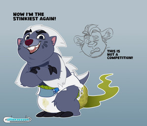 anthro bodily_fluids diaper feces genital_fluids male pooping smelly soiled_diaper soiling soiling_diaper solo stink_fumes stink_lines unclean_diaper urine used_diaper wet wet_diaper wetting wetting_diaper possumkiddo disney the_lion_guard the_lion_king bunga badger honey_badger mammal mustelid musteline 2025