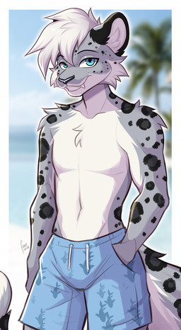 anthro biped clothed clothed_anthro clothed_male clothing countershade_torso countershading front_view fur hair looking_at_viewer male navel smile solo spots standing tail teeth fuvi felid feline mammal 2026 absurd_res digital_drawing_(artwork) digital_media_(artwork) hi_res