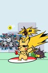 anthro feral group humor arttatoe nintendo pokemon pokemon_tcg generation_1_pokemon generation_8_pokemon legendary_pokemon magneton pikachu pincurchin pokemon_(species) zapdos 2:3 hi_res