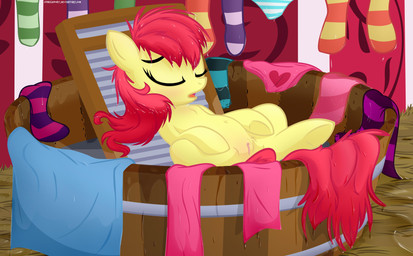 bath blush clothing eyelashes eyes_closed female feral footwear genitals hair legwear panties red_hair socks solo underwear vulva water wet yellow_body young young_feral junglepony third-party_edit friendship_is_magic hasbro my_little_pony apple_bloom_(mlp) earth_pony equid equine horse mammal pony absurd_res hi_res