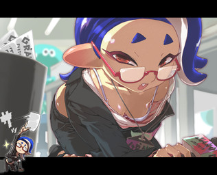 black_border blue_hair border bra breasts clothed clothing down_blouse electronics eyelashes eyewear female front_view glasses hair holding_microphone holding_object horizontal_pupils humanoid_pointy_ears looking_at_viewer microphone news news_reporter open_mouth pointy_ears pseudo_hair pupils red_eyes reporter small_breasts solo tan_body tan_skin tentacle_hair tentacles underwear white_bra white_clothing white_underwear swliyhbpe9xqqze nintendo splatoon shiver_(splatoon) animal_humanoid aquatic aquatic_humanoid cephalopod cephalopod_humanoid humanoid mollusk mollusk_humanoid octarian octoling octopus_humanoid hi_res