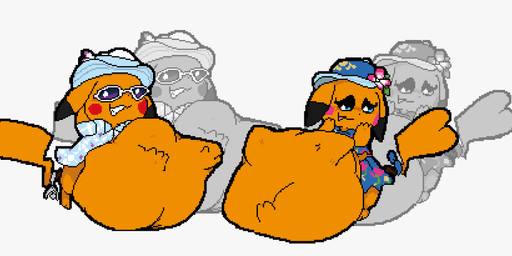 accessory aloha_shirt ambiguous_anthro ambiguous_gender anthro anthro_pred belly belly_on_ground big_belly biped black_ear_tips black_nose bloated blue_bow blush blush_lines bottomless bottomless_anthro bottomless_female bottomless_male bottomwear bow_ribbon cheek_spots cleft_tail closed_smile clothed clothed_anthro clothed_female clothed_male clothing dipstick_ears dot_nose duo ear_markings eyelashes eyewear feet female female_pred flower_accessory frown fully_inside fur furgonomics hand_imprint hand_on_cheek hands_behind_head hands_behind_own_head hands_on_own_cheeks happy hat headgear headwear heart_tail huge_belly imprint licking licking_lips licking_own_lips lightning_tail looking_at_belly looking_at_own_belly looking_at_self looking_down looking_down_at_belly looking_down_at_self male male_pred monotone_arms monotone_background monotone_hands mouth_closed multicolored_ears multiple_pred narrowed_eyes open_mouth open_smile orange_arms orange_body orange_ears orange_face orange_feet orange_fur orange_hands orange_legs pattern_clothing pattern_shirt pattern_topwear ribbons same_size_vore satisfied semi-anthro shirt side_mouth simple_background skirt small_feet smile smirk smug soft_vore standing struggling struggling_prey sunglasses tail tail_accessory tail_bow tail_ribbon tongue tongue_out toothy_smile topwear two_tone_ears unseen_prey vore white_background meatcanister nintendo pokemon mr._windychu ms._wavychu generation_1_pokemon mammal pikachu pokemon_(species) rodent 2026 digital_media_(artwork) english_description full-length_portrait hi_res pixel_(artwork) portrait