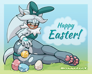 andromorph anthro anus blush bodily_fluids clothing clothing_aside egg egg_in_vagina fake_ears fake_rabbit_ears female fluffy fluffy_chest genital_fluids genitals holidays intersex legwear nude oviposition panties panties_aside pantyhose pawpads rear_view smile solo speech_bubble spread_vulva spreading tail teal_clothing teeth text torn_clothing torn_legwear torn_pantyhose underwear underwear_aside vaginal_fluids vulva yellow_eyes meowwabae easter sega sonic_the_hedgehog_(series) silver_the_hedgehog eulipotyphlan hedgehog mammal 2025 5:4 absurd_res digital_drawing_(artwork) digital_media_(artwork) english_text hi_res