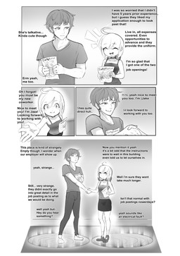 bottomwear clothed clothed_female clothed_human clothed_male clothing denim denim_bottomwear denim_clothing dialogue duo emanata female footwear jeans looking_at_viewer male not_furry pants shirt shoes skirt t-shirt text topwear bimboaudino human mammal 2026 absurd_res comic english_text greyscale hi_res monochrome