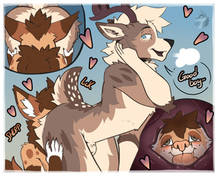 anal animal_genitalia breath deep_rimming duo face_in_ass floating_heart fluffy_butt genitals heart_symbol internal internal_anal leg_grab licking male male/male oral panting praise rimming sex sheath thick_sheath thigh_grab tongue arkailart canid canine deer fox mammal absurd_res hi_res