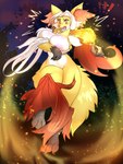 anthro areola big_breasts blush breasts female fire fur inner_ear_fluff nipples pink_areola pink_nipples solo tail tuft yellow_body leonkatlovre nintendo pokemon canid canine delphox generation_6_pokemon mammal pokemon_(species) 2024 hi_res