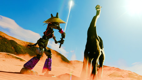 ambiguous_gender anthro desert duo exposed_endoskeleton female feral holding_object holding_weapon imminent_danger kasa_(hat) katana machine melee_weapon sand sun sword weapon anonamine five_nights_at_freddy's five_nights_at_freddy's:_security_breach five_nights_at_freddy's:_security_breach_ruin kenshi scottgames steel_wool_studios roxanne_wolf ruined_roxanne_wolf animatronic beak_thing_(kenshi) canid canine canis mammal robot wolf 16:9 3d_(artwork) blender_(artwork) digital_media_(artwork) hi_res widescreen