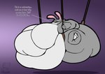 anthro arm_rolls belly belly_rolls big_belly big_breasts big_butt biped breasts butt chubby_cheeks dialogue fat_rolls featureless_breasts female female_anthro grey_body grey_ears huge_belly huge_breasts huge_butt huge_cheeks hyper hyper_belly hyper_breasts hyper_butt immobile leg_rolls long_ears morbidly_obese morbidly_obese_anthro morbidly_obese_female obese obese_anthro obese_female overweight overweight_anthro overweight_female pink_inner_ear pink_nose purple_background purple_eyes simple_background sitting solo suspension talking_to_another text white_belly white_breasts calorie disney zootopia judy_hopps european_rabbit lagomorph leporid mammal oryctolagus rabbit 2024 artist_name colored digital_media_(artwork) english_text flat_colors watermark