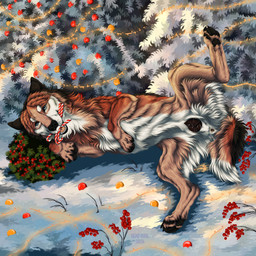 animal_genitalia animal_vulva anus black_nose blue_eyes bodily_fluids brown_body brown_fur brown_vulva candy_cane_in_mouth canine_genitalia canine_vulva cheek_tuft christmas_tree facial_tuft fangs female feral fur genital_fluids genitals holidays leg_tuft lying neck_tuft on_side plant presenting presenting_anus presenting_vulva solo spread_legs spreading teeth text tree tuft vaginal_fluids vaginal_fluids_on_vulva vulva white_body white_fur msdeadsoul christmas brielle_(wolffylegend) canid canine mammal 1:1 2024 artist_name dated hi_res