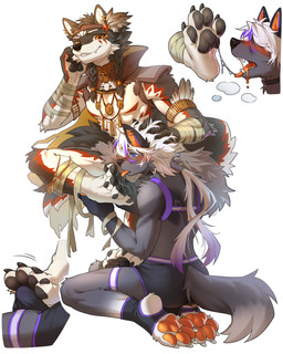 anthro clothing duo feet foot_fetish foot_lick foot_play footwear headgear headwear licking male male/male pawpads paws tongue tribal underwear charlinkle feder_stosszahn jehy_black canid canine canis mammal wolf 4:5 absurd_res hi_res
