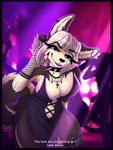 anthro big_breasts breasts female looking_at_viewer nightclub profanity solo text dxxk_tokki ginelle canid canine canis domestic_dog mammal shiba_inu spitz 3:4 absurd_res english_text hi_res