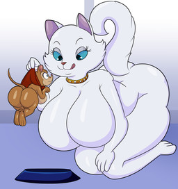 anthro anthrofied big_breasts big_butt blue_eyes blue_sclera bowl breasts brown_body brown_fur buckteeth butt cheek_tuft cloak cloak_only clothing collar collar_only container duo extreme_size_difference eyelashes facial_tuft featureless_breasts female fur gold_(metal) hand_on_knee hand_on_leg hand_on_own_knee hand_on_own_leg head_tuft holding_another huge_breasts jewelry kneeling licking licking_lips looking_at_another mature_anthro mature_female nude pet_bowl pink_nose red_cloak red_clothing size_difference studded_collar studded_jewelry studs tail teeth thick_thighs tongue tongue_out tuft white_body white_fur someth1ngoranother disney don_bluth the_aristocats the_secret_of_nimh duchess_(aristocats) mrs._brisby domestic_cat felid feline felis mammal mouse murid murine rodent turkish_angora wood_mouse 2024 crossover digital_drawing_(artwork) digital_media_(artwork) hi_res