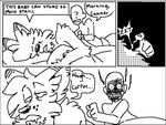 1-bit anthro bed bodily_fluids burned dialogue drooling electricity fingers fur furniture humor male male/male narrowed_eyes on_bed saliva sleeping smile speech_bubble static text under_covers sketchytoasty anon conner_(sketchytoasty) canid canine canis human mammal wolf 4:3 black_and_white comic english_text monochrome sequence