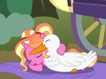 duo eyes_closed female feral horn lying outside pigtails sleeping vehicle wagon young young_female young_feral badumsquish friendship_is_magic hasbro my_little_pony mythology luster_dawn_(mlp) twilight_(oc) anatid anseriform avian bird duck equid equine mammal mythological_creature mythological_equine unicorn hi_res