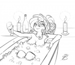 alcohol anthro anthrofied bath beverage blush bottle breasts bubble bubble_bath candle candlestick cleavage clothed clothing container cup drinking_glass female fire glass glass_container glass_cup hair horn knees_out_of_water legs_out_of_water partially_submerged pillow ponytail solo submerged_legs wine wine_bottle wine_glass pia-sama friendship_is_magic hasbro my_little_pony mythology rarity_(mlp) equid equine mammal mythological_creature mythological_equine unicorn 2015 black_and_white digital_drawing_(artwork) digital_media_(artwork) monochrome