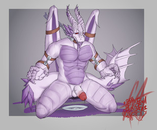 abdominal_bulge bdsm belt bondage bondage_gear bound chain crystal erection kneeling leather male nude tongue tongue_out wings demonrat european_mythology mythology dragon mythological_creature mythological_scalie scalie western_dragon absurd_res hi_res