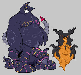 anthro big_butt big_penis butt duo female genitals grey_background larger_male male male/female overweight penis simple_background size_difference smile tentacles scepticskeptic deltarune undertale_(series) friend_(deltarune) shadow_mantle_(deltarune) felid magical_creature mammal 2025 digital_media_(artwork) hi_res