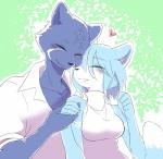 2018 absurd_res accessory anthro black_body black_fur black_nose blue_body blue_fur blue_hair blush breasts canid canine clothed clothing duo eyes_closed felid female fox fur hair hair_accessory heart_symbol hi_res kiiko krystal_(star_fox) male male/female mammal markings melanistic nintendo panther_caroso pantherine romantic romantic_couple short_hair star_fox tribal tribal_markings white_body white_fur
