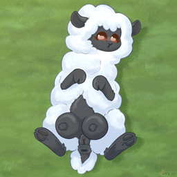 animal_genitalia animal_vulva anus black_body blush blush_stickers brown_eyes caprine_genitalia caprine_udders caprine_vulva female feral freckles fur genitals grass hooves looking_at_viewer lying nipples on_back plant presenting presenting_teats presenting_vulva solo tail teats udders vulva white_body white_fur pankatares bovid caprine mammal sheep 1:1