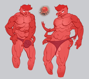 anthro balls clothed clothing genitals hair looking_at_viewer male muscular penis solo topless kaboozey acarine arachnid arthropod mite velvet_mite hi_res