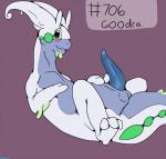 2013 backlash91 blue_penis blush dragon erection feral goo goodra green_eyes looking_at_viewer lying male nintendo nude penis plain_background pokémon presenting_penis slug solo video_games white_body
Rating: Explicit
Score: 3
User: Finchmaster
Date: March 08, 2014